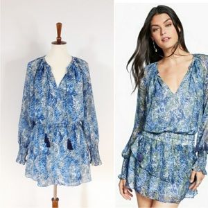 RAMY BROOK | Brin Tassel Tie Neck Blouson Dress - Brinley, Blue Floral Small